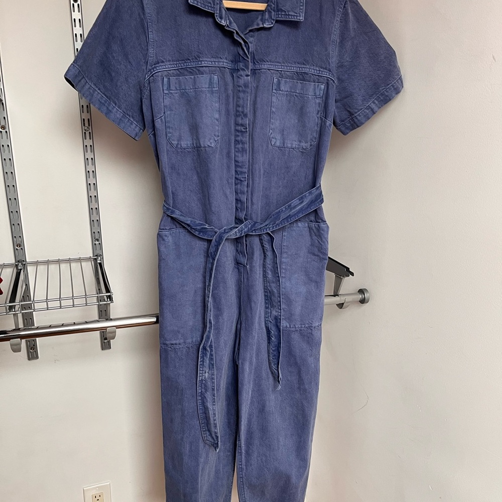 Old Navy Blue Denim Jumpsuit with Tie Belt